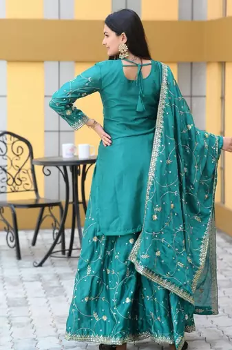 Designer chinon suit with sequence embroidered work