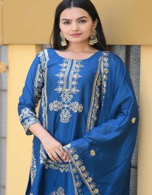 Designer chinon suit with sequence embroidered work 2