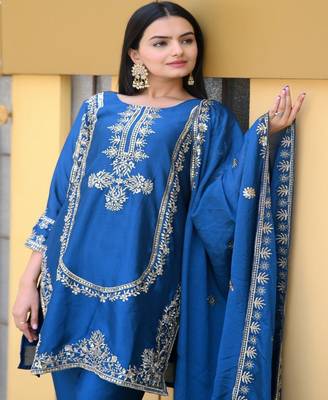Designer chinon suit with sequence embroidered work 3