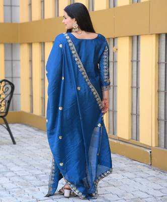 Designer chinon suit with sequence embroidered work 4