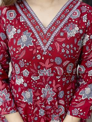 Women  Rayon Printed Work Flared Kurta Pant and Dupatta Set 2