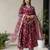 Women Gorgeous Rayon Fabric Printed Work Flared Kurta, Pant and Dupatta Set