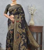 black sequin zari resham embroidered banarasi silk saree