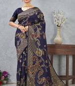 navy blue sequin zari resham embroidered banarasi silk saree