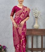 magenta sequin zari resham embroidered banarasi silk saree