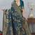 teal blue sequin zari resham embroidered banarasi silk saree
