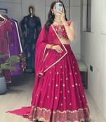 Pink Embroidery Thread and sequence Work  Heavy Gorgette Lehenga With Fully-Stitched Blouse