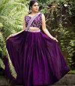 Purple Plain With Embroidered belt Fendy Satin Lehenga With Un-Stitched Blouse