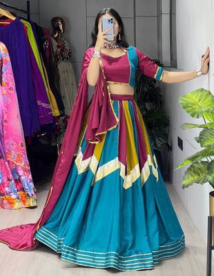 Multicolor All Over Traditional Colorful Kali With embelishments Chinon Lehenga With Fully-Stitched Blouse 2