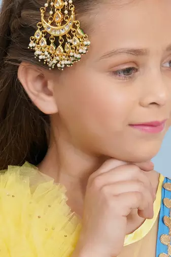 Girls gold-plated kundan studded
