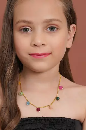 Girls gold-plated artificial beads beaded necklace