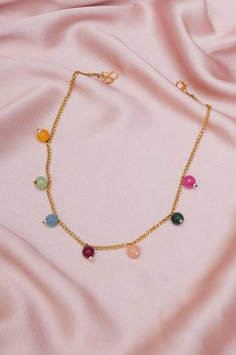 Girls gold-plated artificial beads beaded necklace