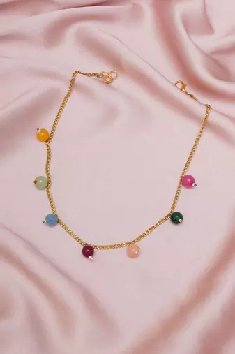 Girls gold-plated artificial beads beaded necklace
