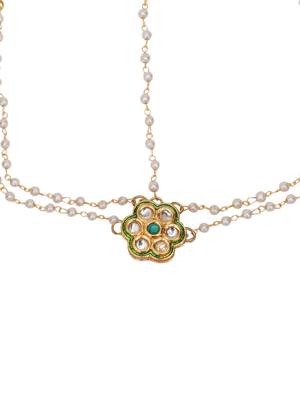 Girls gold-plated kundan-studded & beaded layered matha patti 3