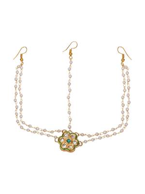 Girls gold-plated kundan-studded & beaded layered matha patti 4