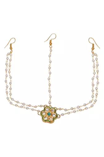 Girls gold-plated kundan-studded & beaded layered matha patti