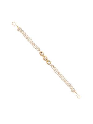Girls gold-plated kundan-studded & beaded hair chain 3