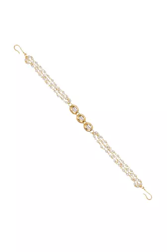 Girls gold-plated kundan-studded & beaded hair chain