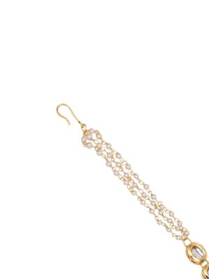 Girls gold-plated kundan-studded & beaded hair chain 4