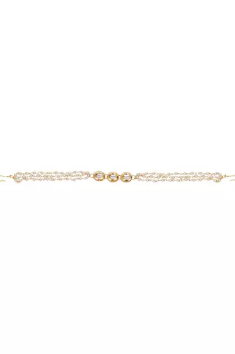 Girls gold-plated kundan-studded & beaded hair chain