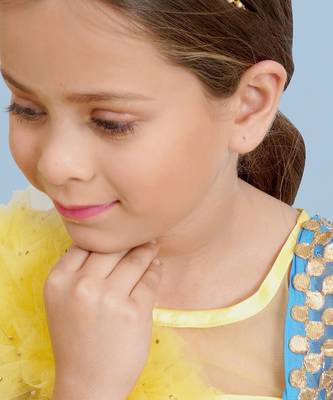 Girls gold-plated kundan-studded & beads-beaded hair chain 2
