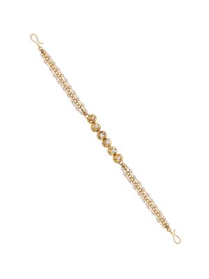Girls gold-plated kundan-studded & beads-beaded hair chain 1