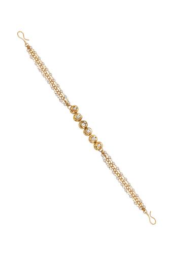 Girls gold-plated kundan-studded & beads-beaded hair chain