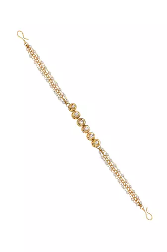 Girls gold-plated kundan-studded & beads-beaded hair chain