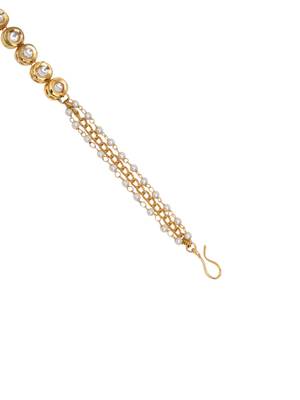 Girls gold-plated kundan-studded & beads-beaded hair chain 3
