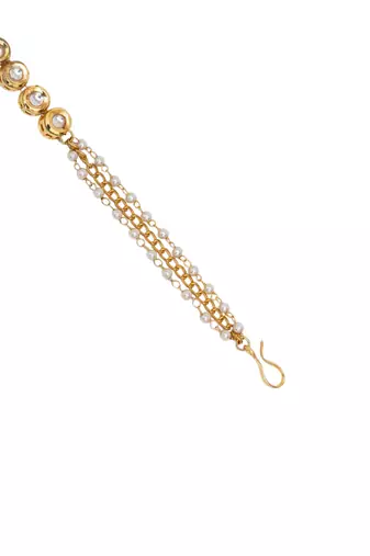 Girls gold-plated kundan-studded & beads-beaded hair chain
