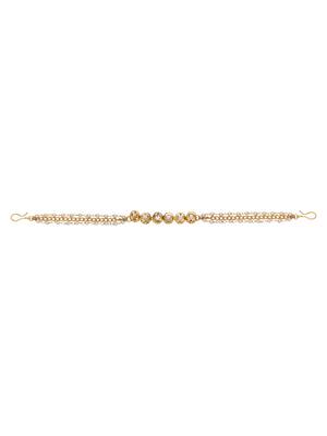 Girls gold-plated kundan-studded & beads-beaded hair chain 4