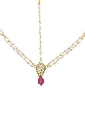 Girls gold-plated kundan-studded & beads beaded layered matha patti 2