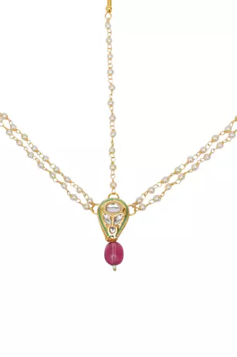 Girls gold-plated kundan-studded & beads beaded layered matha patti