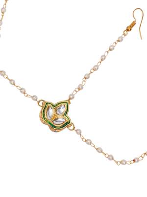 Girls gold-plated kundan-studded & beads beaded layered matha patti 4