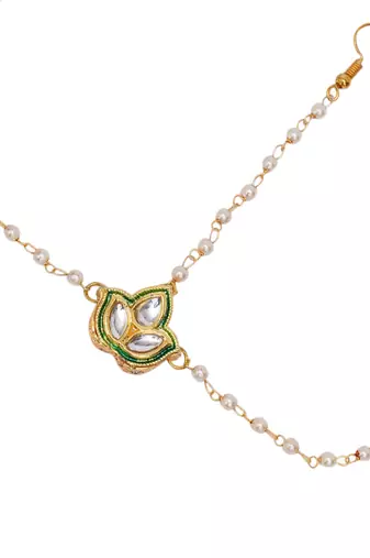 Girls gold-plated kundan-studded & beads beaded layered matha patti