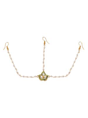Girls gold-plated kundan-studded & beads beaded layered matha patti 1