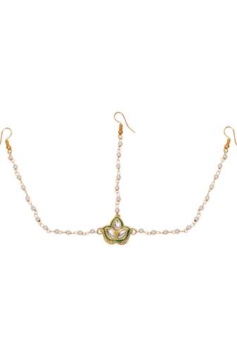 Girls gold-plated kundan-studded & beads beaded layered matha patti
