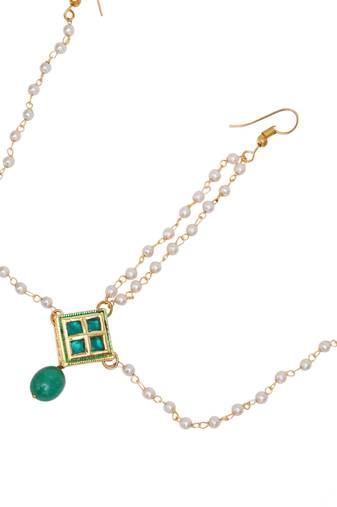 Gold plated kundan-studded & beaded layered matha patti