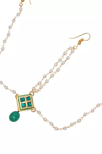Gold plated kundan-studded & beaded layered matha patti