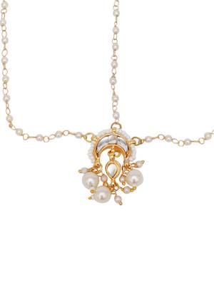 Girls gold-plated kundan-studded & beaded layered matha patti 3