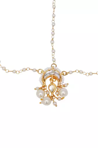 Girls gold-plated kundan-studded & beaded layered matha patti