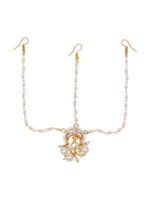 Girls gold-plated kundan-studded & beaded layered matha patti 4