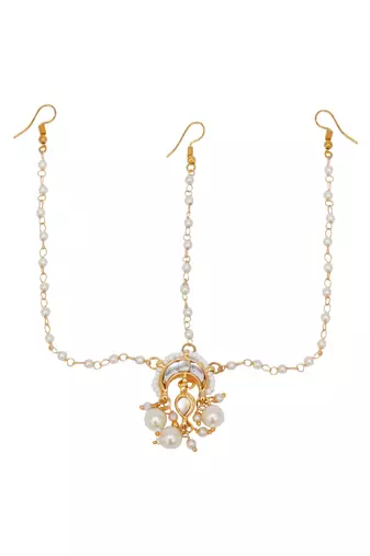 Girls gold-plated kundan-studded & beaded layered matha patti