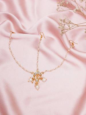 Girls gold-plated kundan-studded & beaded layered matha patti 1