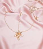 Girls gold-plated kundan-studded & beaded layered matha patti