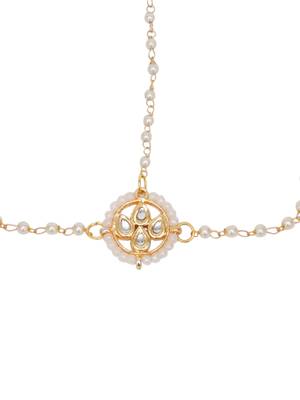 Girls gold-plated kundan studded & beads beaded matha patti 3