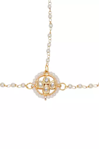 Girls gold-plated kundan studded & beads beaded matha patti