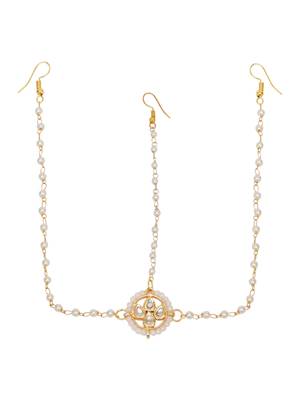 Girls gold-plated kundan studded & beads beaded matha patti 4
