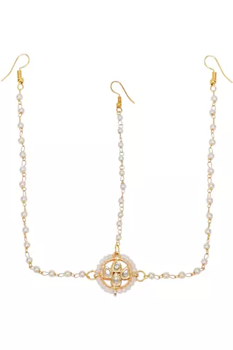 Girls gold-plated kundan studded & beads beaded matha patti