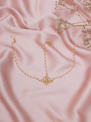 Girls gold-plated kundan studded & beads beaded matha patti 1